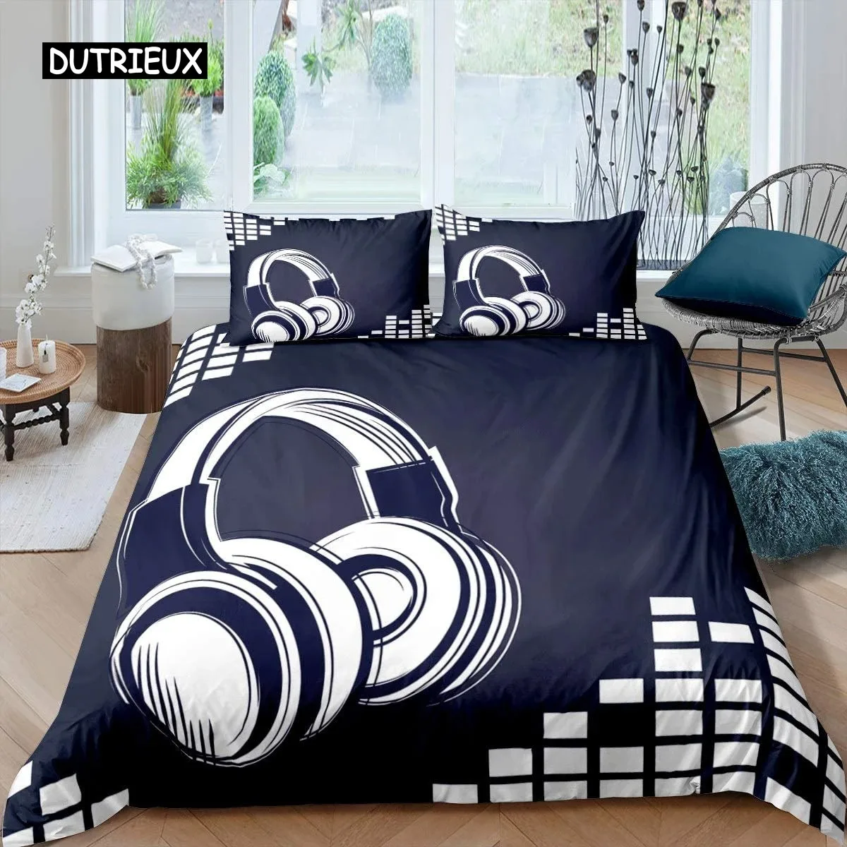 

Headphone Printed Duvet Cover Set Musical Geometric Pattern Comforter Cover Boys Teens Double Queen King Polyester Qulit Cover