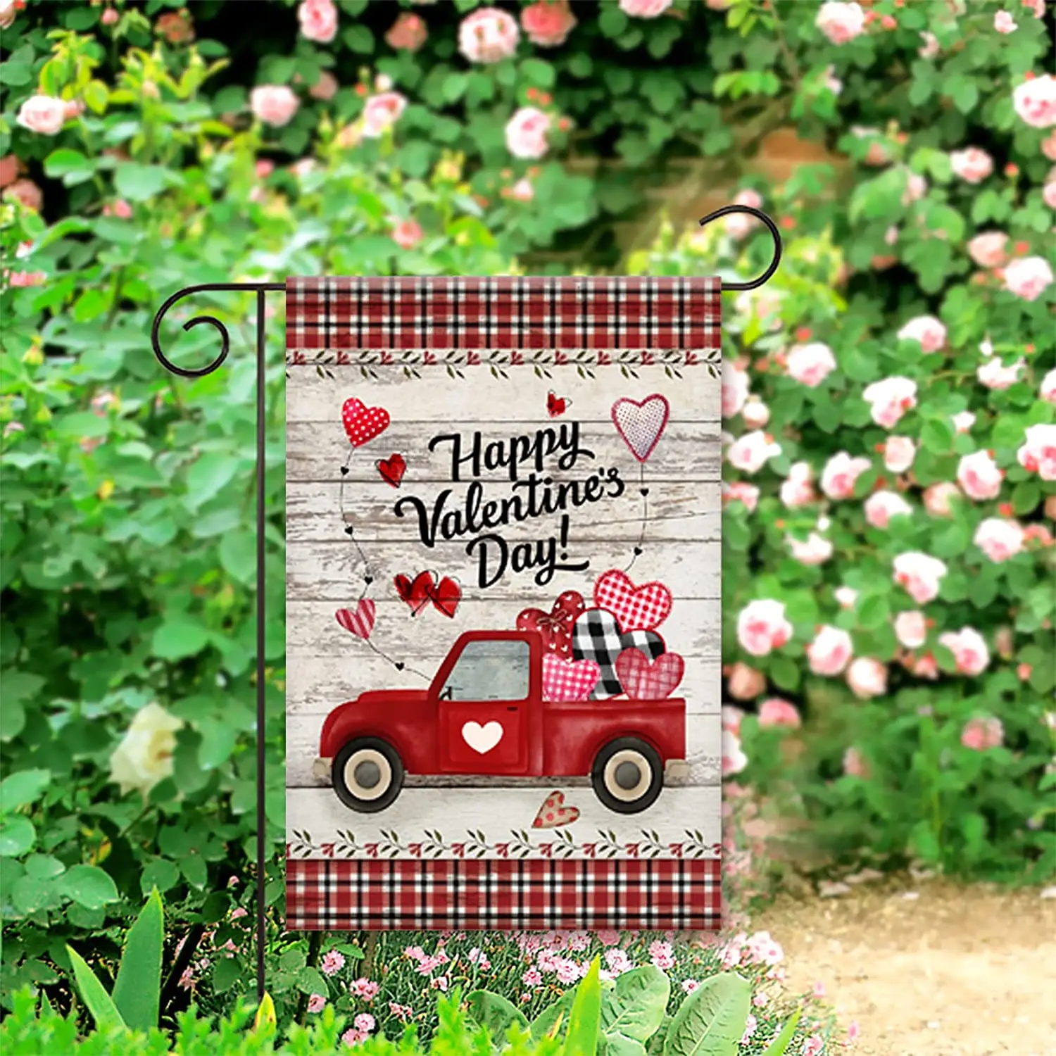 

Happy Valentine's Day Love Pickup Outdoor Yard Flag Red Truck Garden Flag Banner for Outside House Yard Home Decorative