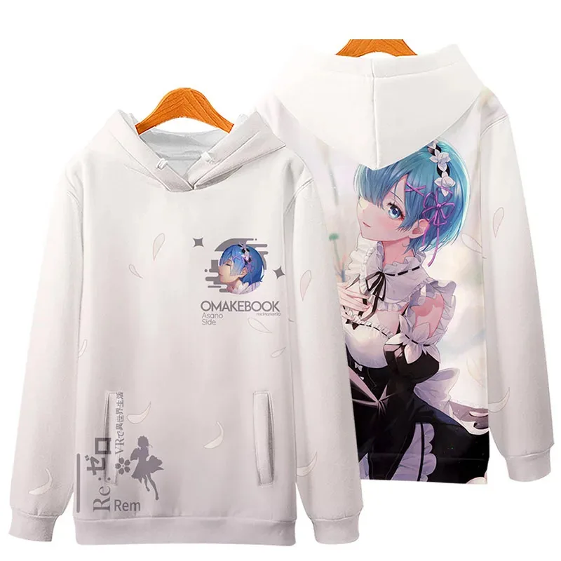 3D Re Zero Cosplay Hoodie Anime Emiria Print Sweatshirt Rem and Ram Tracksuit Men Women Streetwear Clothes view 2