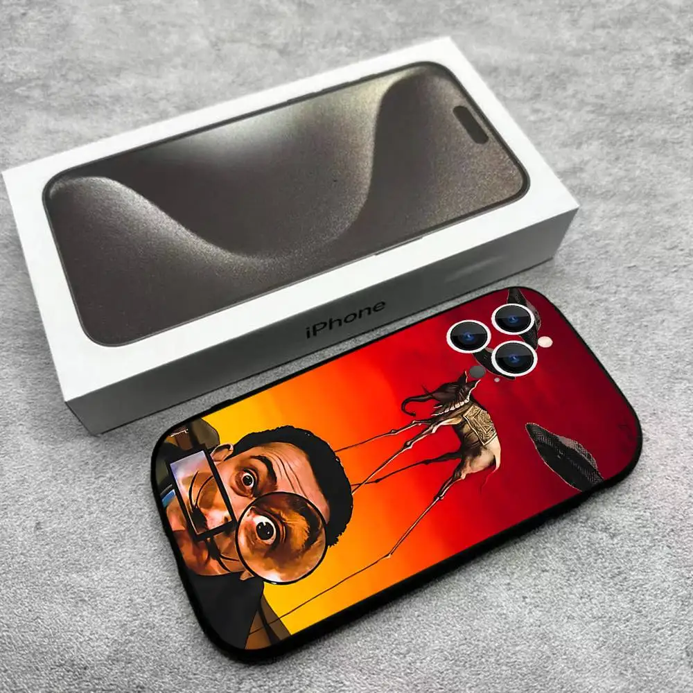 حافظة هاتف S-Salvador D-Dali Art لهاتف iPhone 17,16,15,14,13,12,Pro,Max,Plus,E,SE4,Air,Mini Black Soft Box