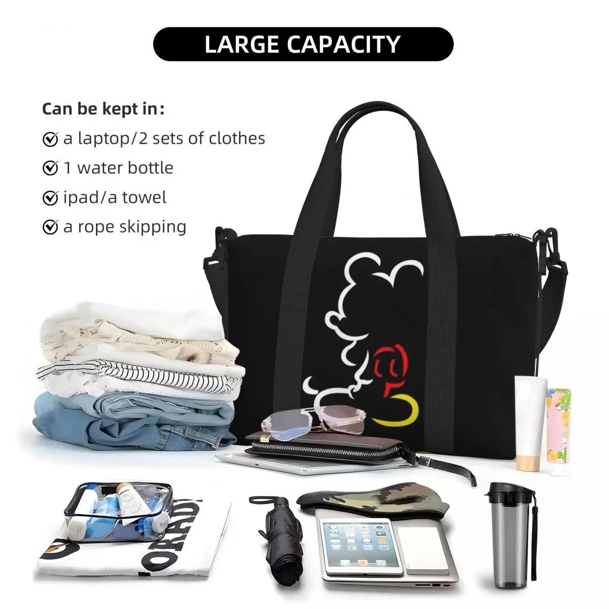 Custom Mickey Mouse Tote Bag Women Large Capacity Gym Beach Travel Bags