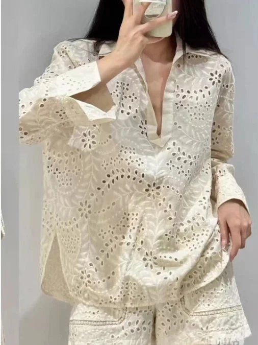 

Женский летний топ 202, свободный крой, длинный вишитый све V-Ne, повседневный топ с вырезами, удобный дышащий прохладный сенсационный топ