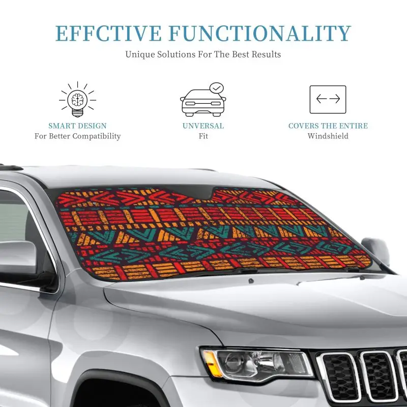African Tribal Pattern Car Windshield Sunshade Bogolan Mudcloth Car Front Window Sun Visor Protector Foldable Uv Ray Reflector