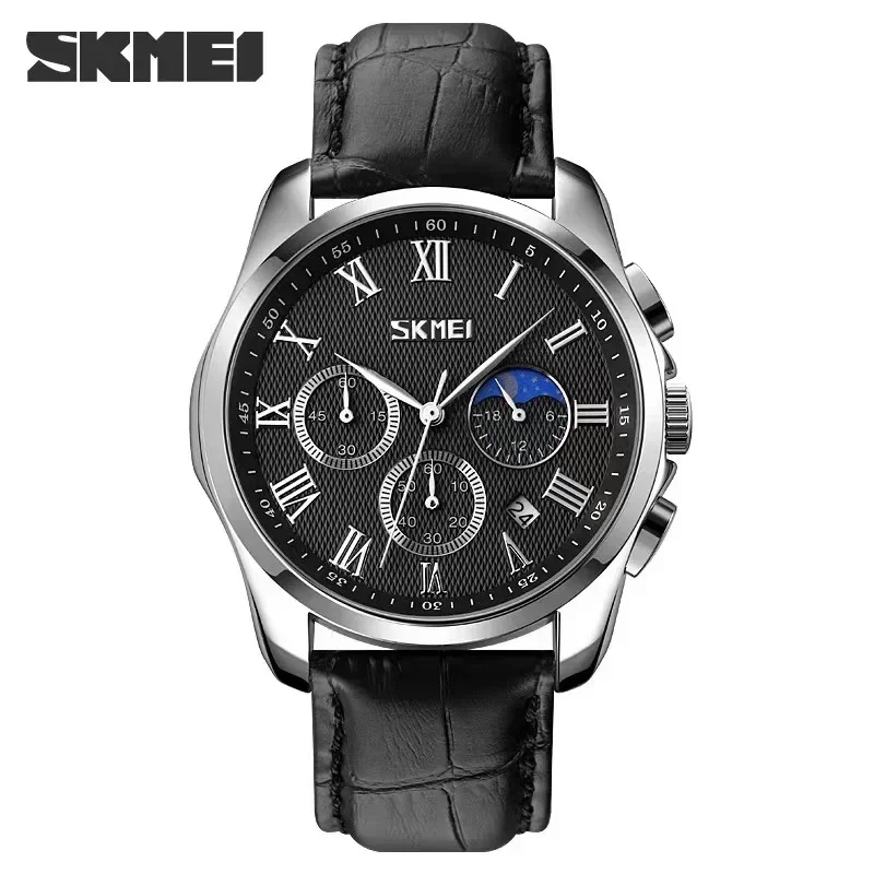 New Skmei Casual Quartz Wristwatches Waterproof Stopwatch Date Clock Male Montre Homme Creative Moon Phase Sport Mens Watches