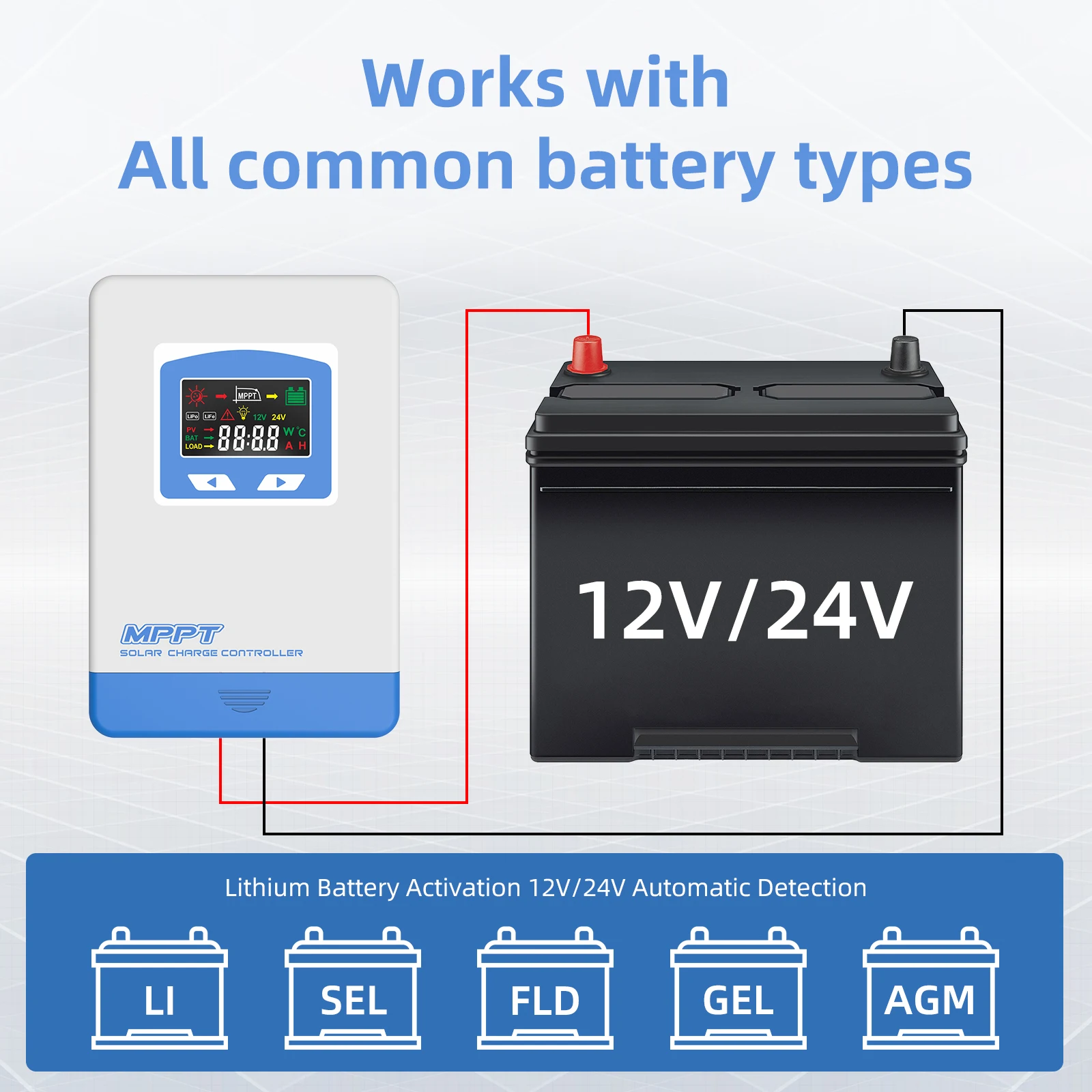 Imagem -05 - Anern-mppt Controlador de Carga Solar Carregador de Bateria Automático Regulador do Painel Solar Display Lcd Entrada 100v dc 20a 30a 40a 60a 12v 24v