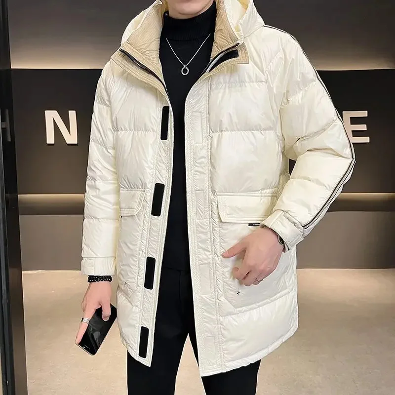 Jacket Down Men 2024 New Winter Tide Mid-Length Hooded Handsome Warm Coat Thick Wear