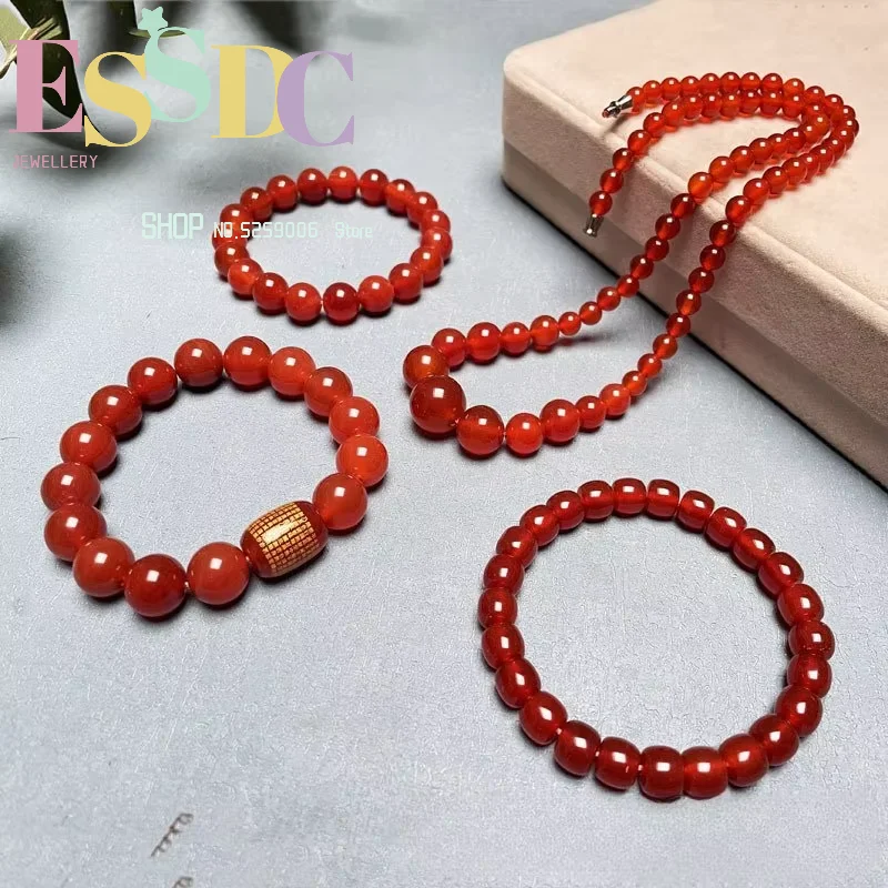 Natural Carnelian Bracelet Agate Raw Stone Surround Bead Chain Telescopic Bracelet Bracelet Jewelry Men Women Gifts