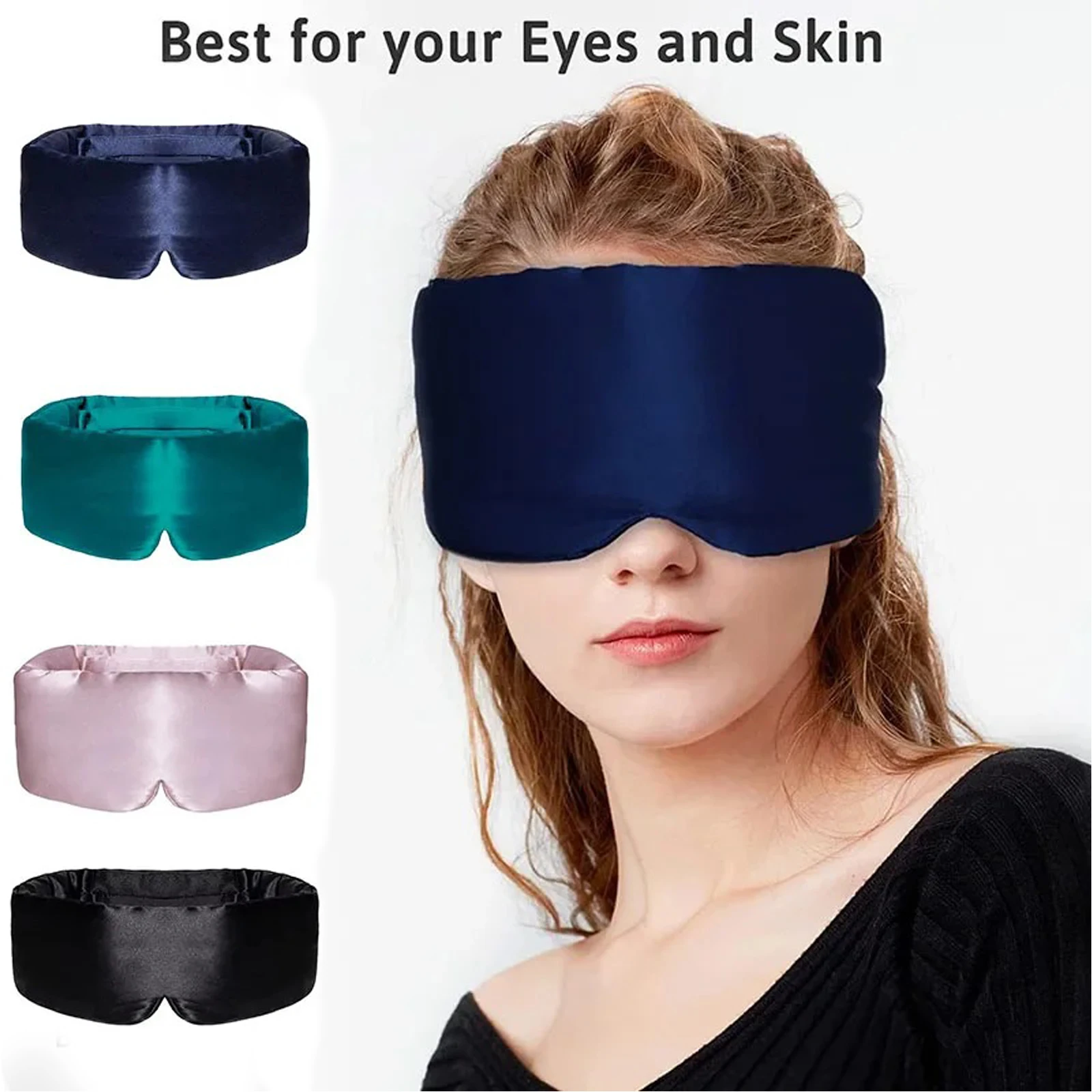 Silk Sleep Mask Soft Pressureless Sleeping Mask Silk Adjustable Wide Velcro Ear Cover & Nap Soft Padded Sleep Mask