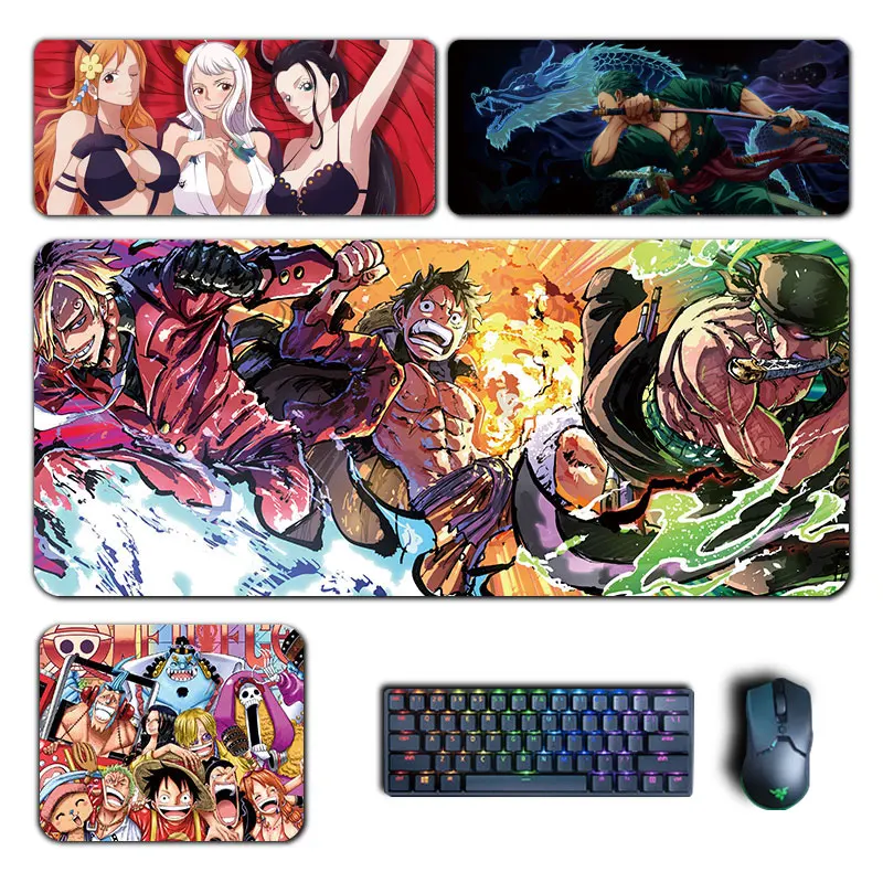 Anime Manga One Piece Mouse Pad Luffy Zoro Sanji Robin Nami Law PU Leather Mousepad Computer Keyboard Pad Accessories Desk Mat