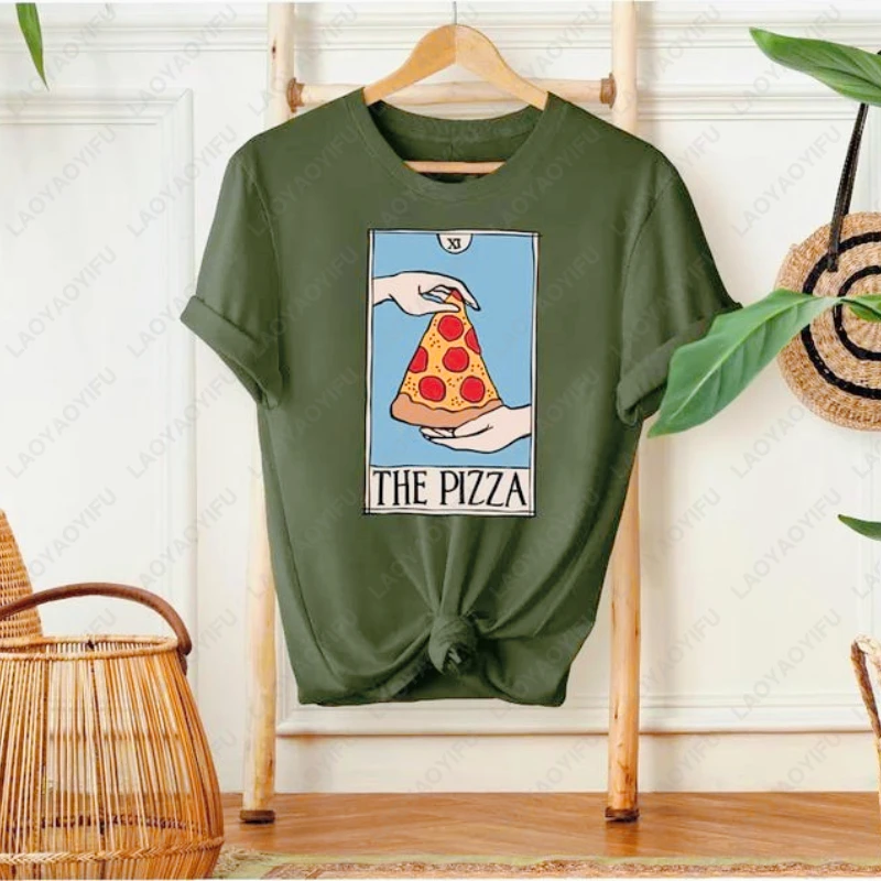 تي شيرت بيتزا شريحة بطاقة التارو جرافيك بتصميم مضحك تي شيرت كاجوال رائع وفريد من نوعه للطعام للرجال والنساء من القطن عتيق للجنسين للبالغين
