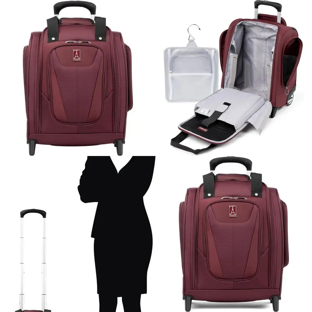 

15 Lightweight Compact Rolling Underseat Carry-On Bag for Men & Women, Burgundy