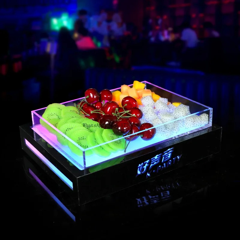 

Bar luminous acrylic fruit plate KTV fruit platter plate led rectangular fruit plate holder tray base