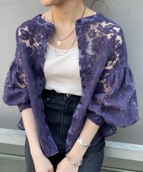 

Lotte Bestseller Korean Sle Japanese Small Open Cardigan Embroidered Flower Lace Lantern Sve Cute Outerwear Women's Faion