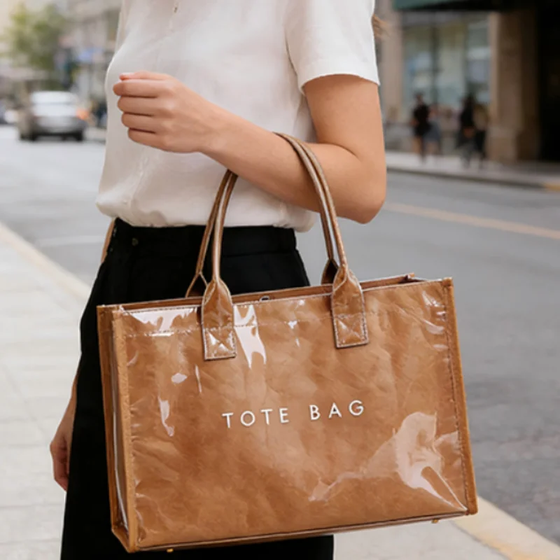 

Retro Dupont Paper Tote Bag Women's Large Capacity Transparent Pvc Handbag Shoulder Bag Fashion Casual Commute Shopping Work Bag