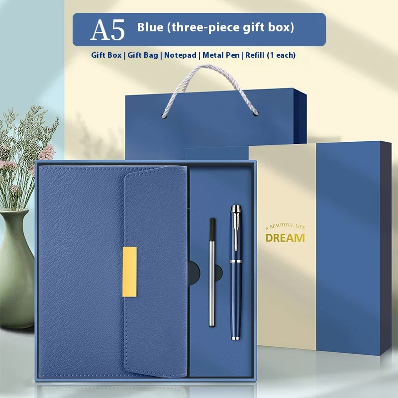Hot selling high-end customized leather case business gift box, gift bag, magnetic notebook, high-end pen design