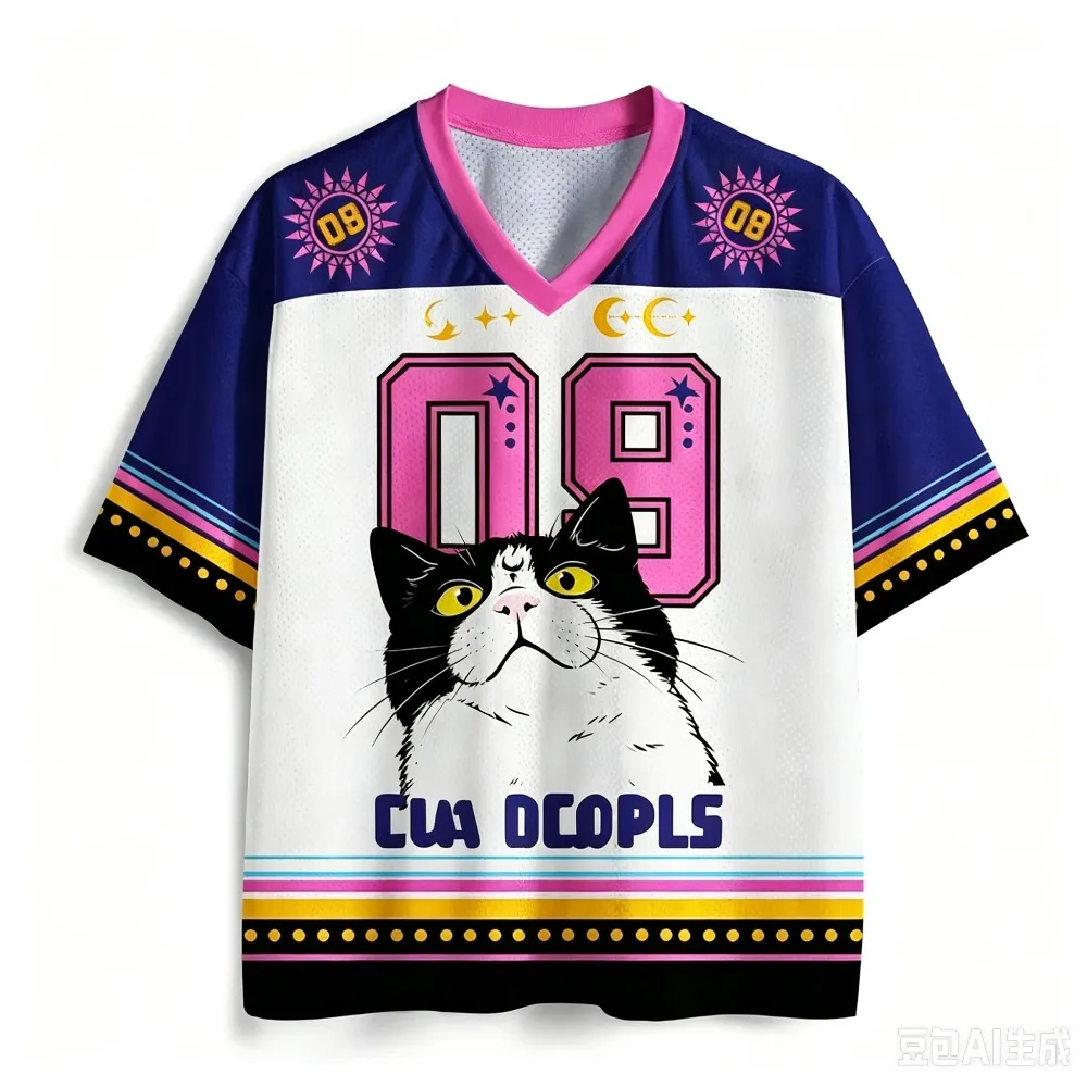 Japanese-style Lucky Cat 3D Print Quick-dry Breathable Sports MenWomenVneck LooseTshirt Fashionable Street Y2K Parental Clothing