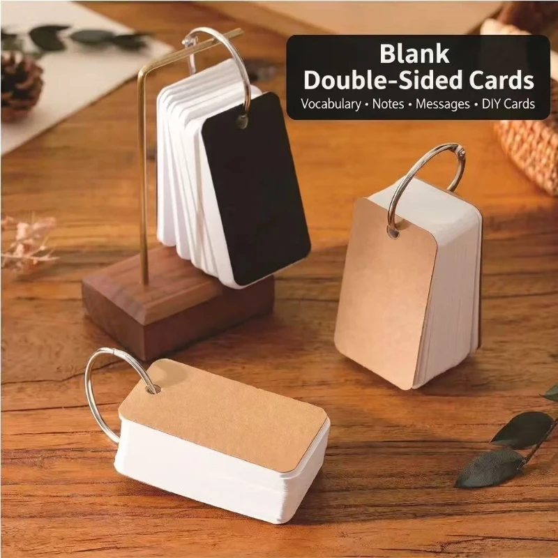 Kawai Blank Card English Word Card White Hard Cardboard Portable Memorization Memory Ring Punch Handwriting School Supplies