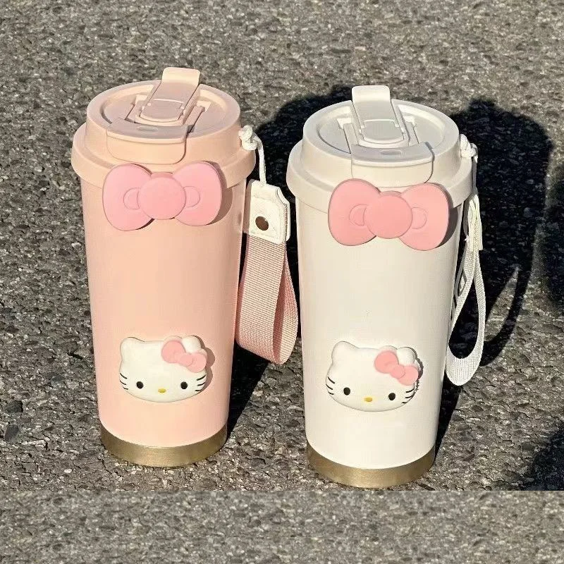 Water Cup Insulated Cup Hello Kitty Girl New Cold Insulation Coffee Cup Stainless Steel High Beauty Student Portable Straw Cup