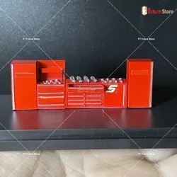 1/64 Garage Workbench Set Red Tool Cabinet Auto Repair Tool Model Scene Accessories Miniature Figures Micro Scene Decor Display