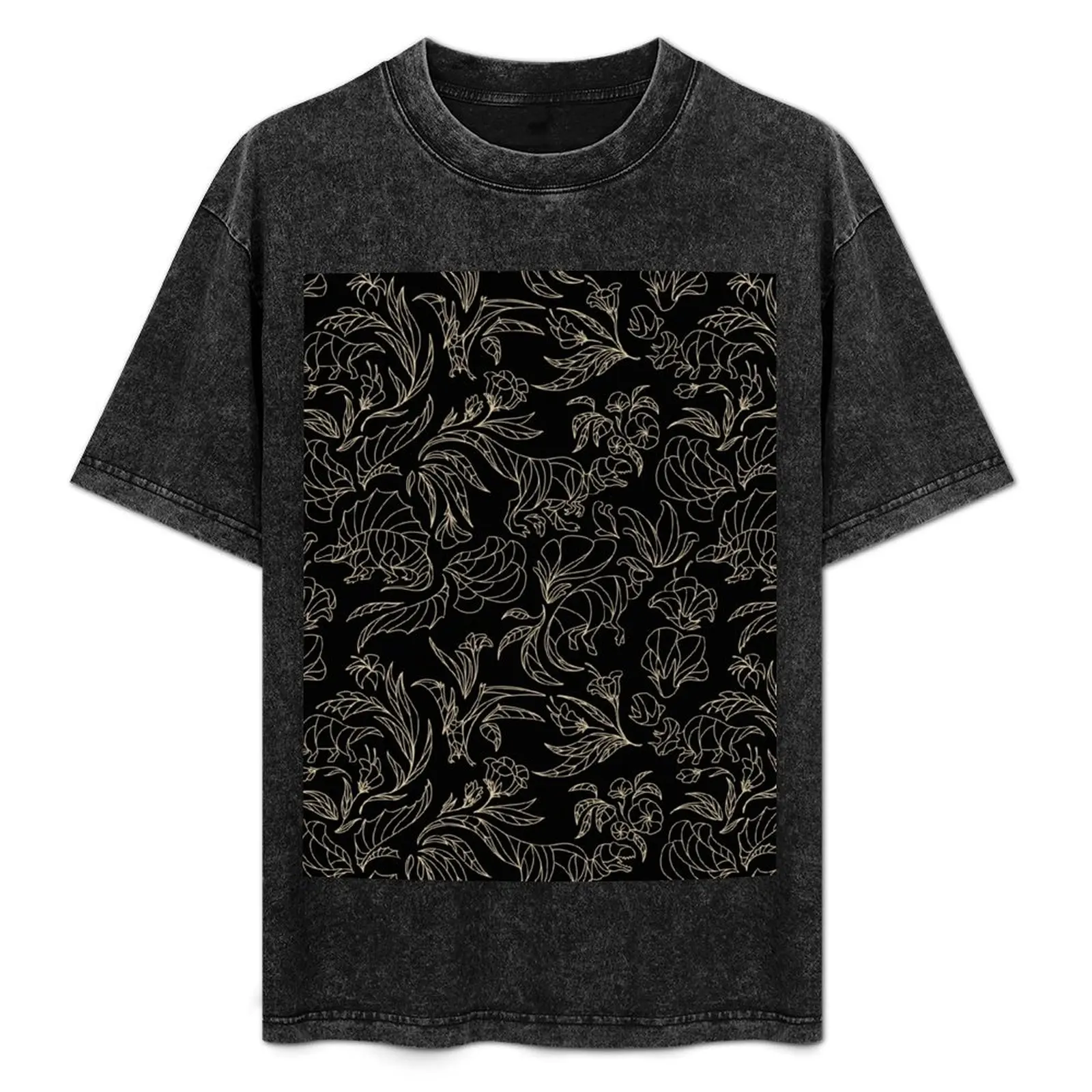 

Hidden Dinosaurs - Elegant Floral Pattern - Black and Gold T-Shirt Lightweight Sport Basic T-Shirt