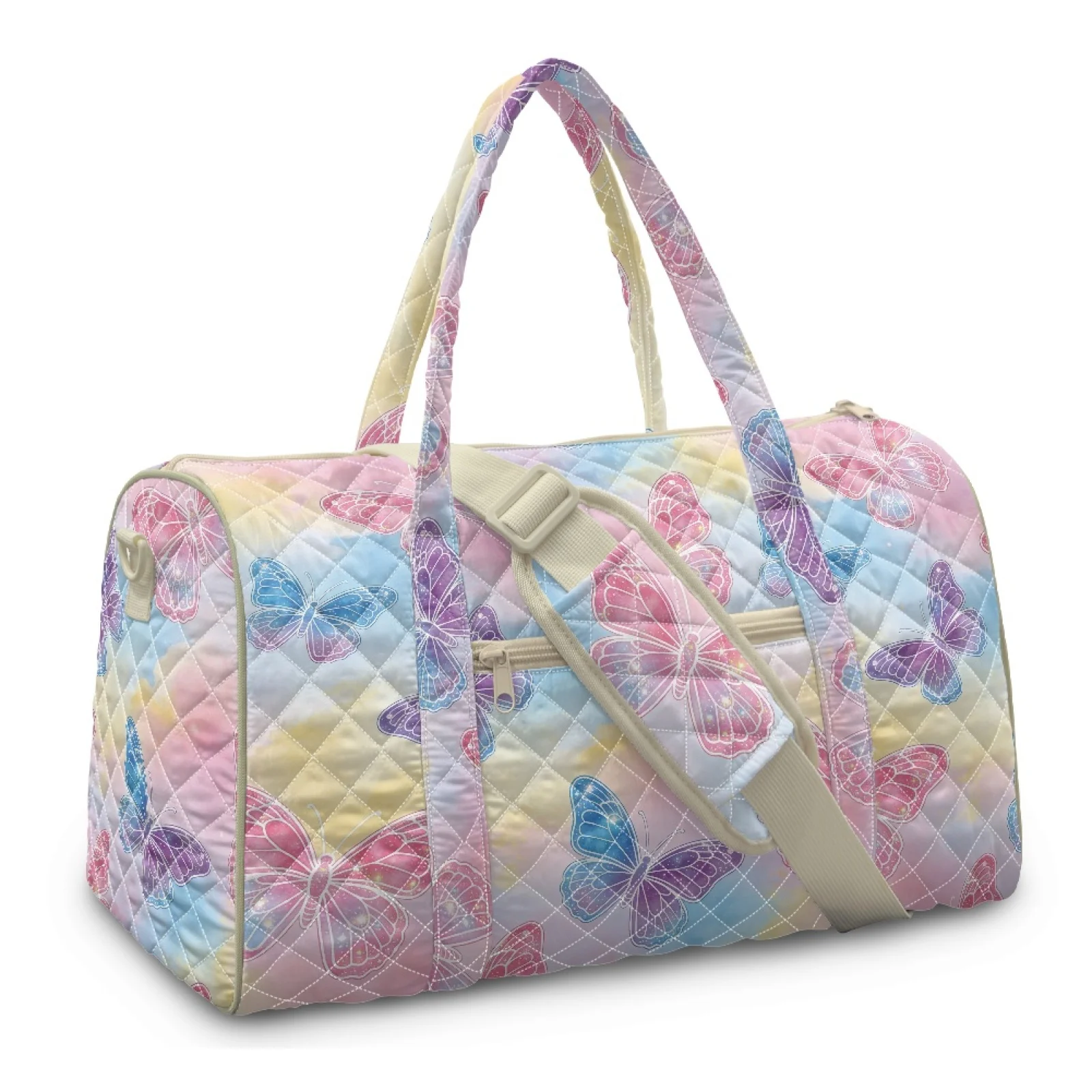 Coloranimal Handheld Quilted Tote Bag Large Capacity Travel Bags for Workout Women Butterfly Print New Trend