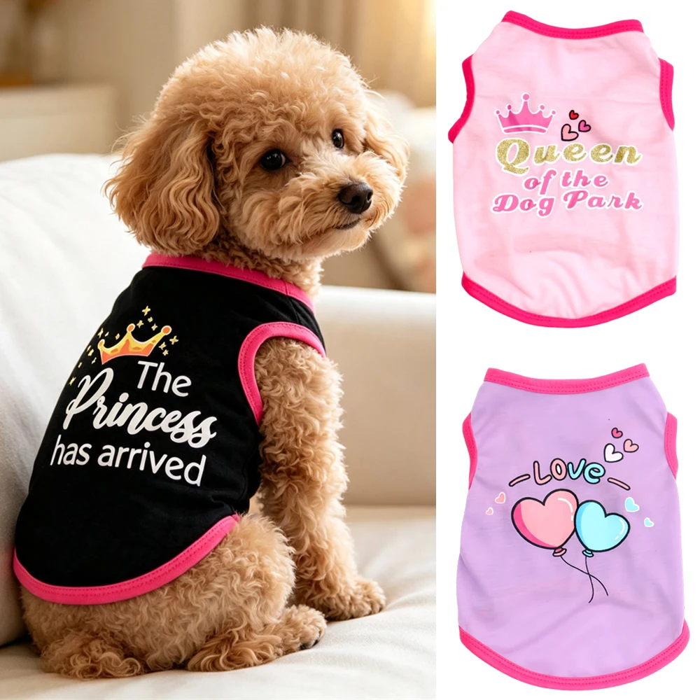 Sommerliche, dünne ärmellose Hundeweste für kleine Hunde – Süß bedrucktes Haustier-T-Shirt für Teddy, Pinscher, Mops – Westen und Katzenkleidung für Haustiere