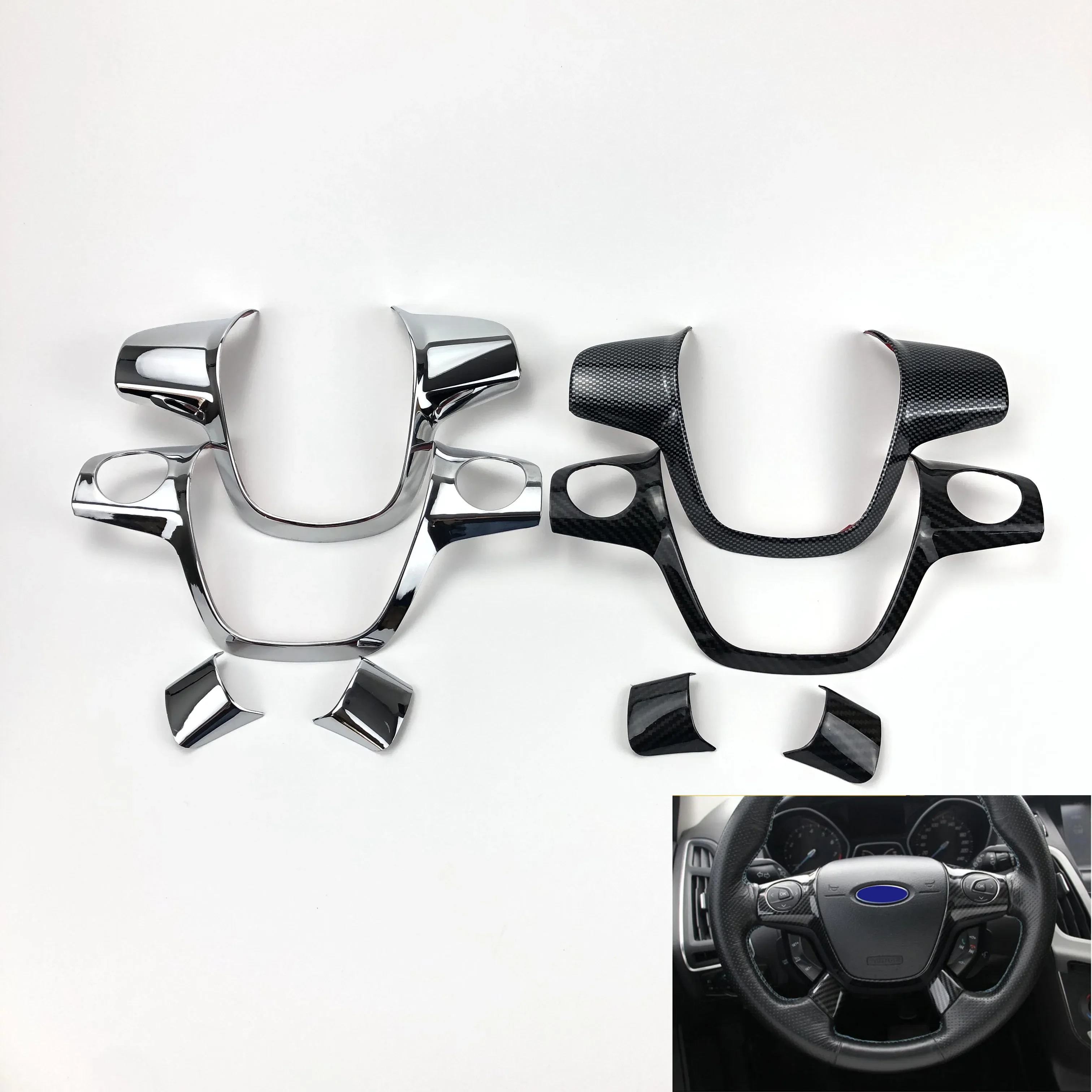 ABS Chrome trim steering wheel paillette cover sticker case for Ford Focus 3 mk3 2012-2014 KUGA ESCAPE C-MAX auto accessories