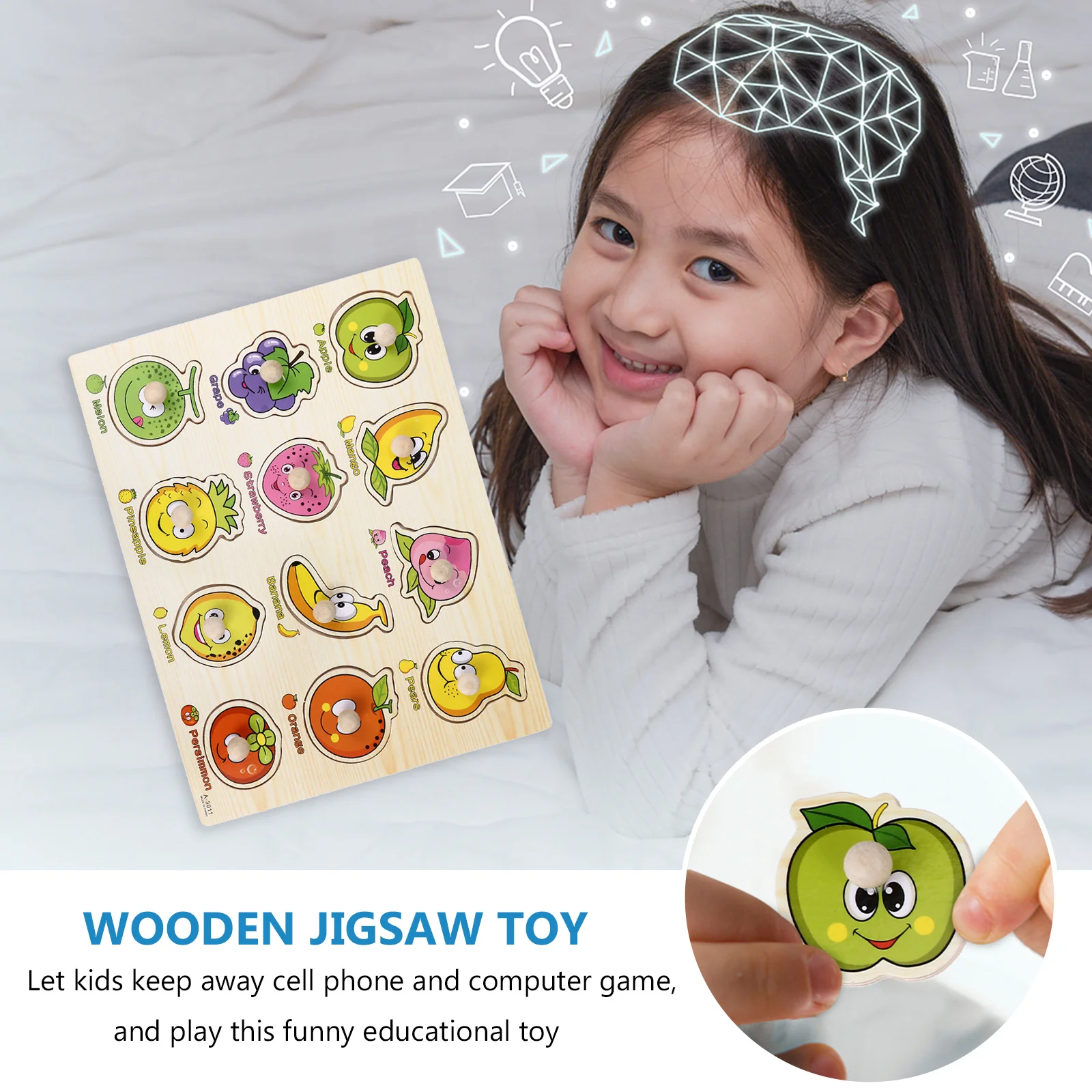 1 set 1 Set Wooden Jigsaw Fruits Jigsaw Kids Early Learning Educational Plaything Child Puzzle Game Wood Puzzle Toy