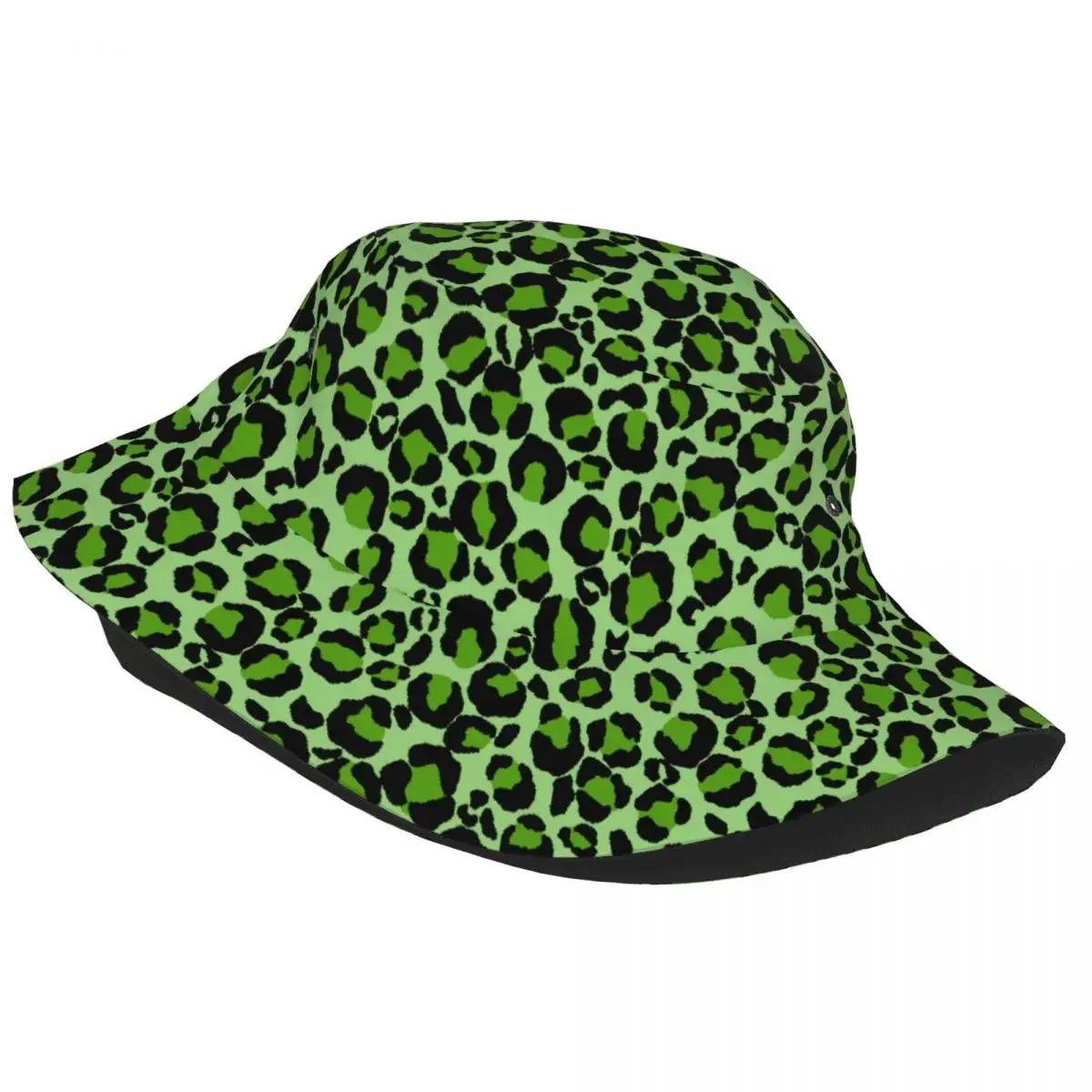 Green Leopard Cheetah Skin Printed Unisex Bucket Hat Personalized Summer Beach Sun Animal Hat