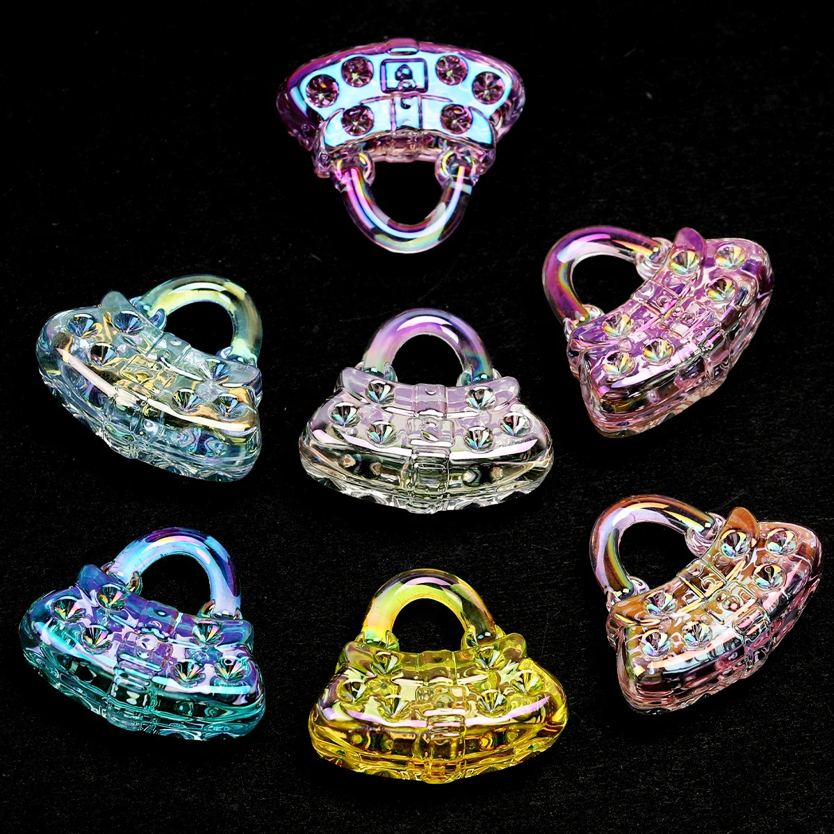 6/18pcs Random Color Acrylic Iridescent Handbag Beads 23*26mm 33*37mm Loose Spacer Beads For Bracelet Jewelry DIY Craft Making