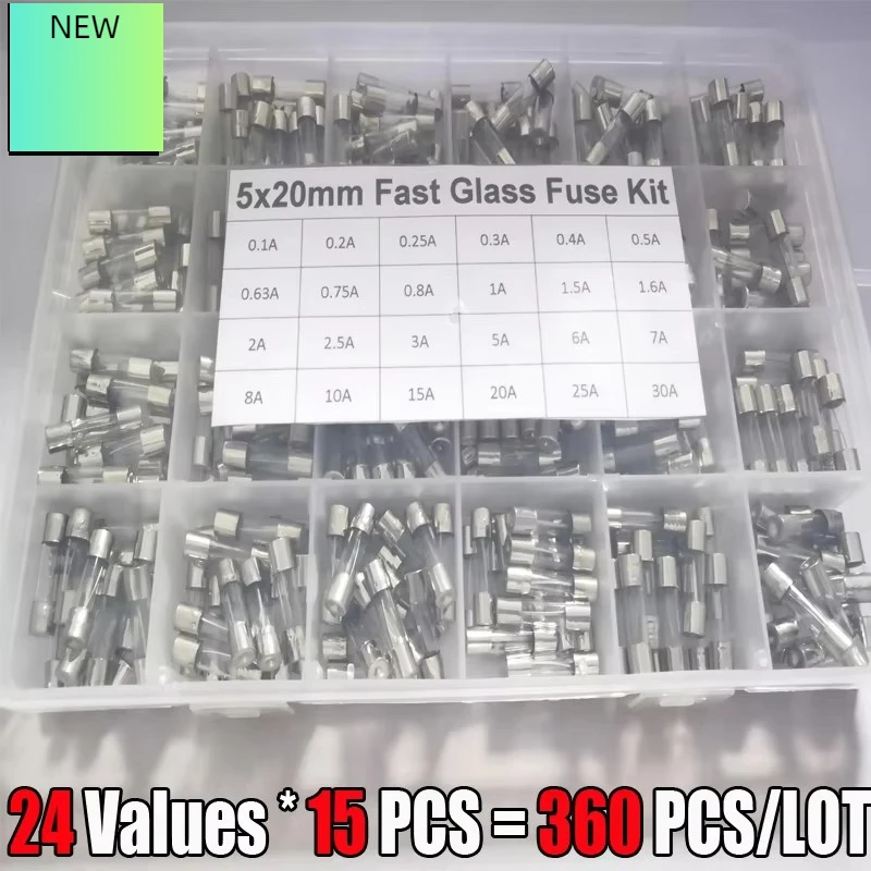 

360 шт. 5*20,6*30 мм комбинированный предохранитель для стеклянной трубки, комбинированный комплект предохранителей для быстрого плавления стеклянной трубки