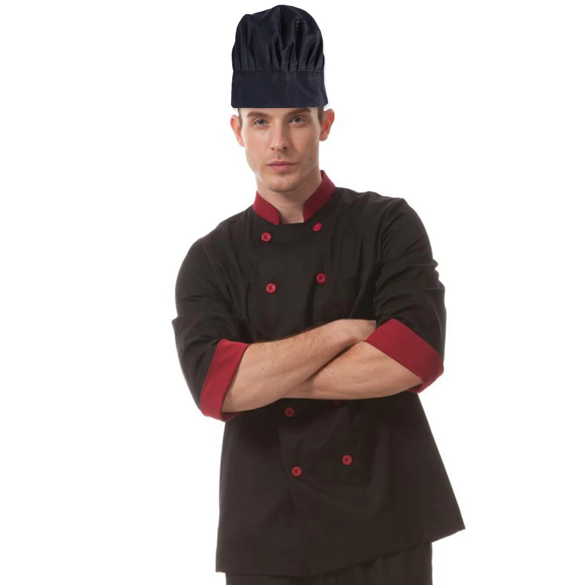 Gorro de Chef estilo seta, mezcla de algodón y poliéster negro, gorro de cocina reutilizable para restaurante, para hombres y mujeres, Hotel, cafetería, escuela