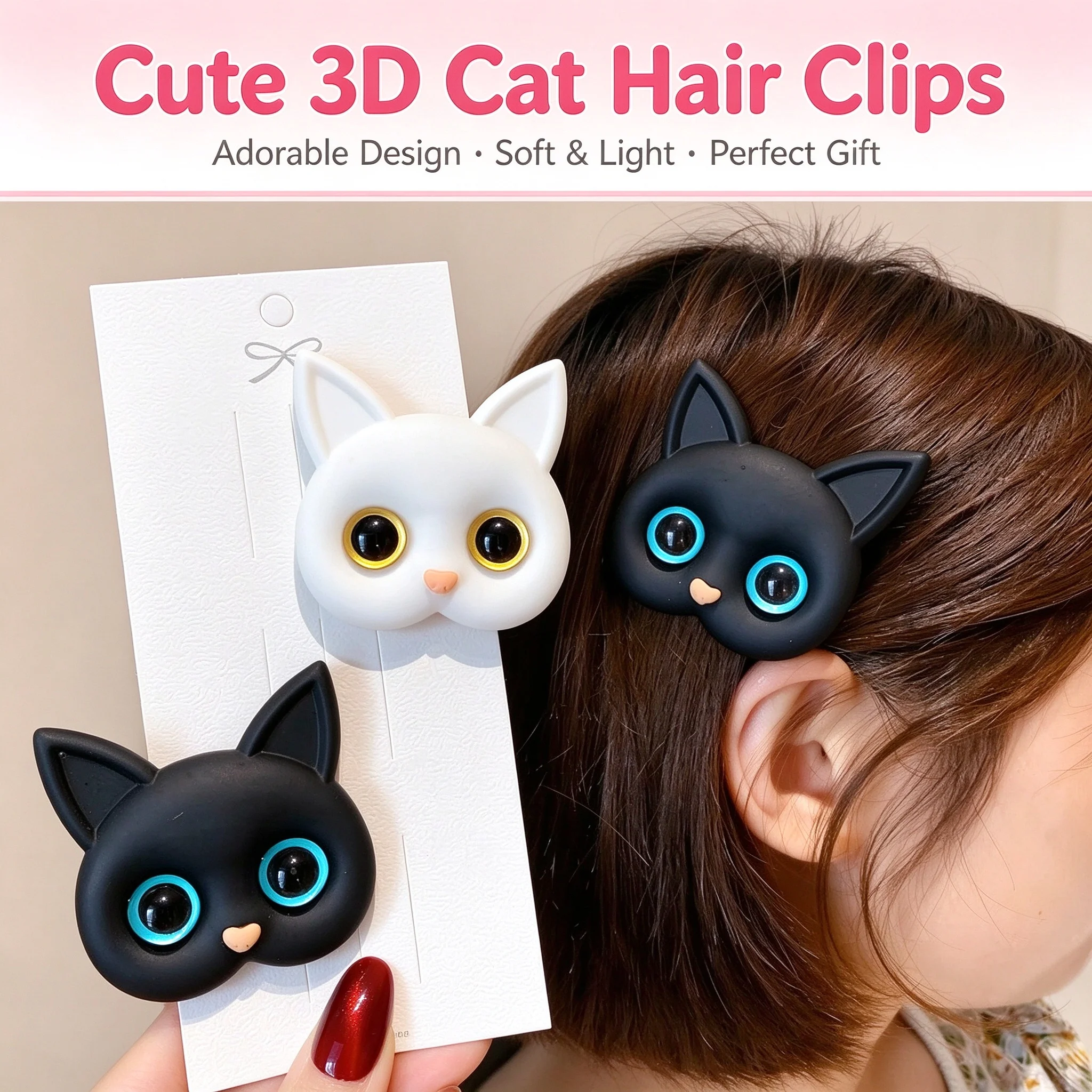 Niedliche Haarspangen mit Katzenmotiv, Cartoon-Design, schwarz-weiße Kätzchen-Haarspangen, süße Haarspangen aus Kunstharz für Damen und Mädchen, ideal als Haaraccessoire für den Alltag und für Partys. – Detail 2