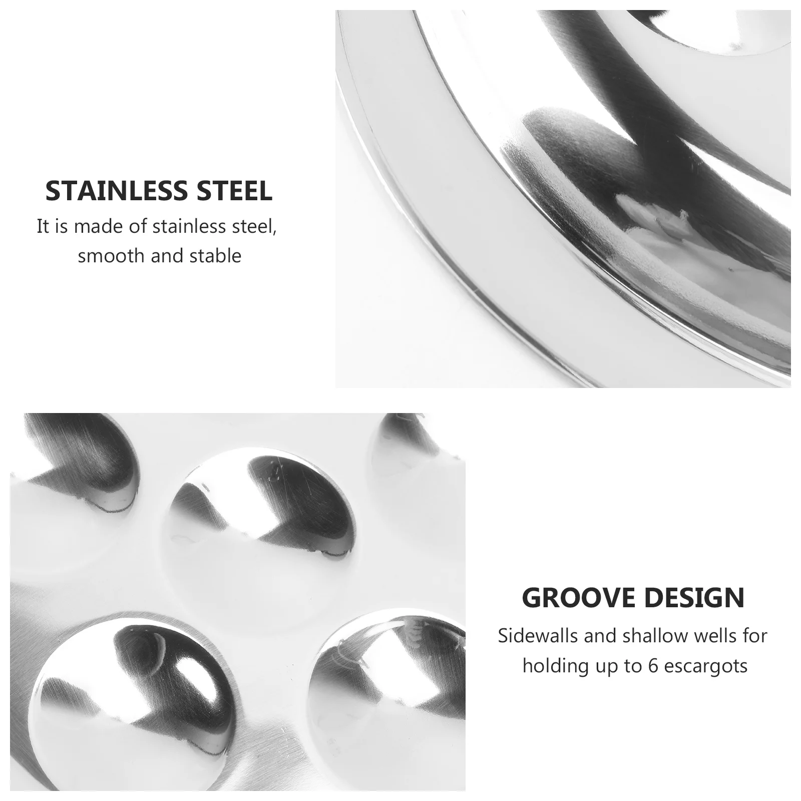 

Stainless Steel 6 Unit Escargot Serving Dish with Low Sidewalls Perfect for Snails Sushi Eggs French Meals Heat Resistant