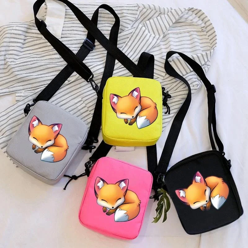 Cute Cartoon Fox Pattern Shoulder Bag Fashion Zip Crossbody Leisure Outdoor Street Mini Zip Small Shoulder Bag