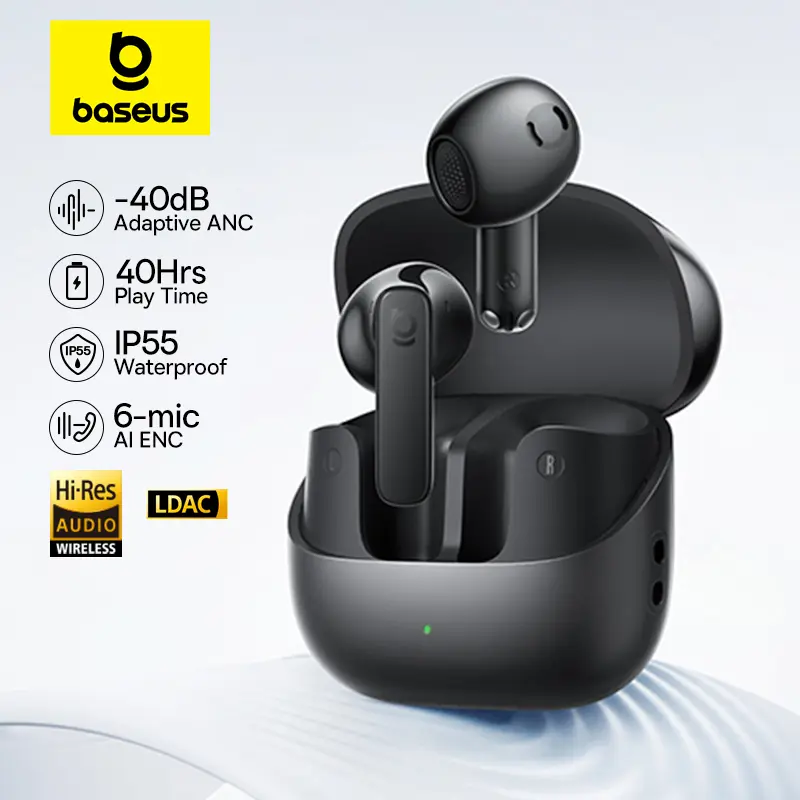 سماعات أذن لاسلكية بيسوس باس BS1 NC -40dB تكيف في الوقت الفعلي ANC بلوتوث 6.0 سماعات أذن شبه مفتوحة LDAC صوت عالي الدقة 6 ميكروفون AI ENC