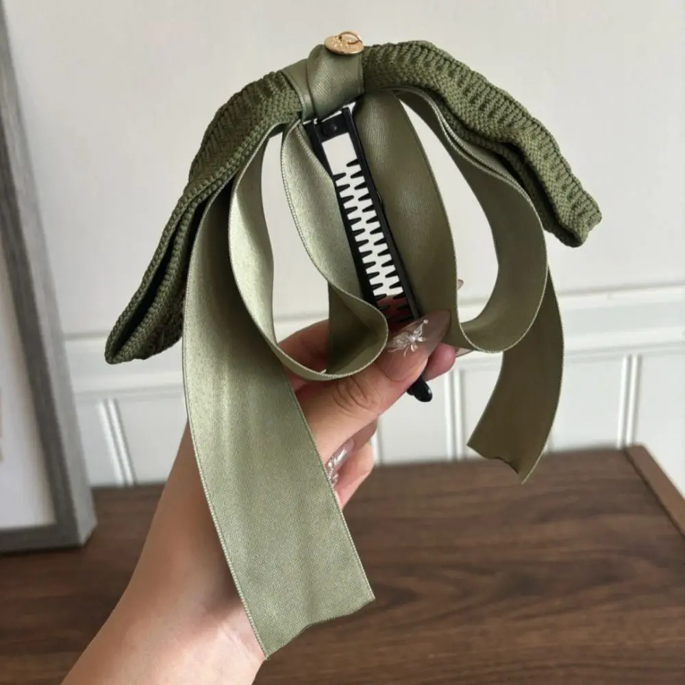 

Cute Non-Slip Knitted Bow Banana Clip Fabric High Ponytail Vertical Clip Large Size Korean Style Bowknot Ribbon Hair Clip Girl