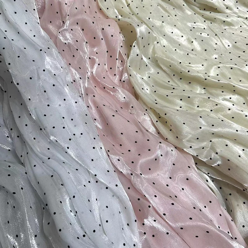 1yard Small Polka Dot Flocked Sheer Fabric for Clothing Scarf Hanfu Childrens' Sweet Dress DIY Sewing Fixed Width 145cm