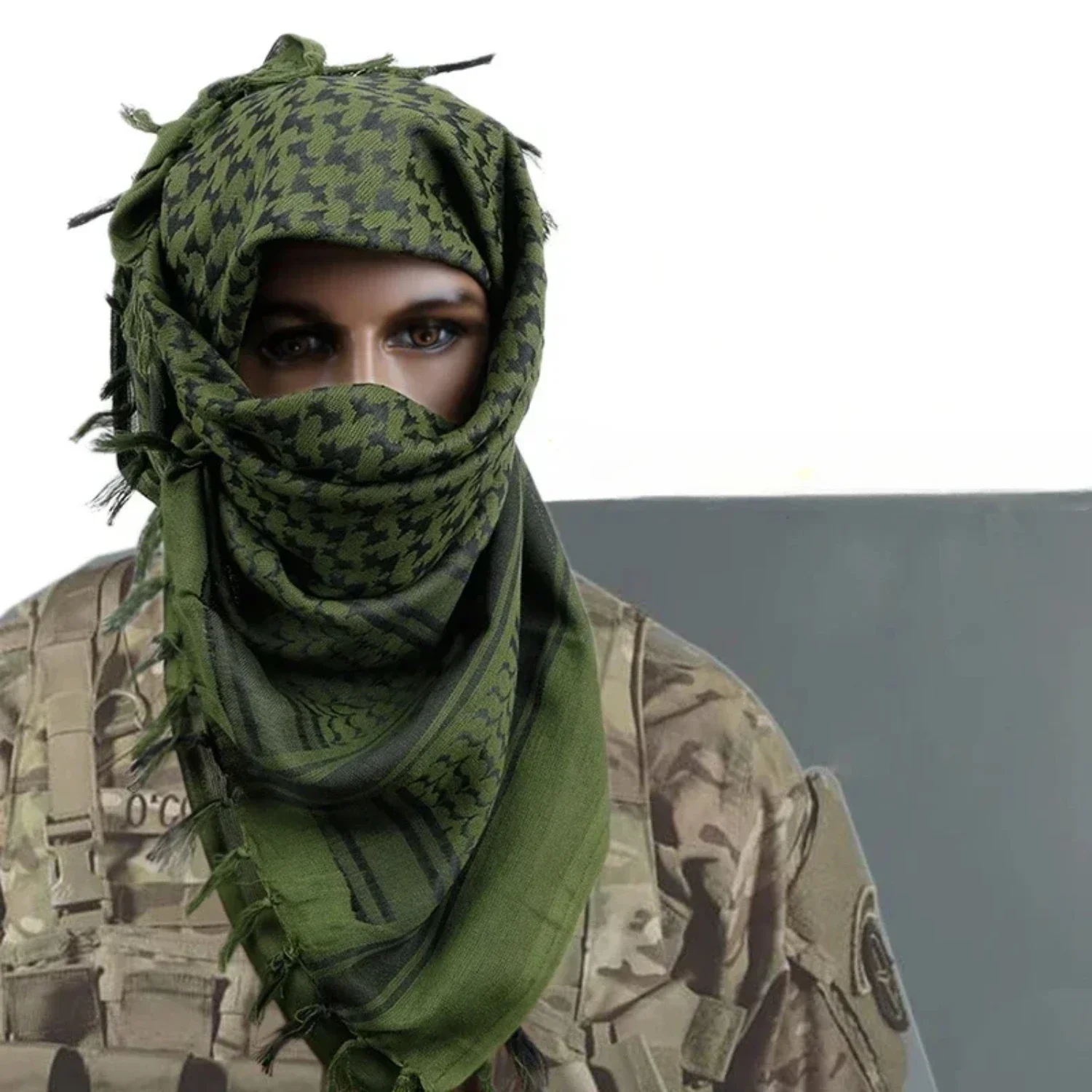 Shemagh Tactical Desert Keffiyeh  Neck Scarf Arab Wrap with Tassel  Outdoor Hiking Camping Cylcing Hunting Accessories