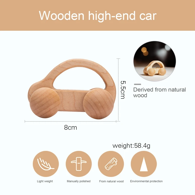 Baby Wooden Car Toys Beech Wood Car Block Children Cartoon Car Educational Montessori Newborn Birthday Gift Infant Teething Toys