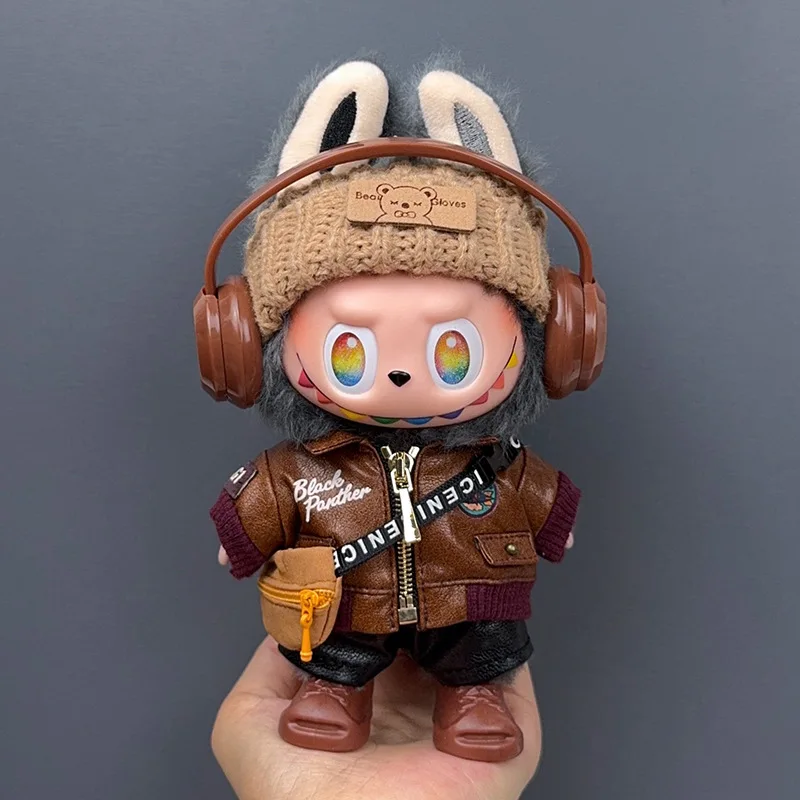 

Vintage Jacket Pants Headband Outfit Set for Labubu V1 V2 V3 Dolls Stylish Retro Wear for 17cm Plush Figures Trendy Doll Clothes