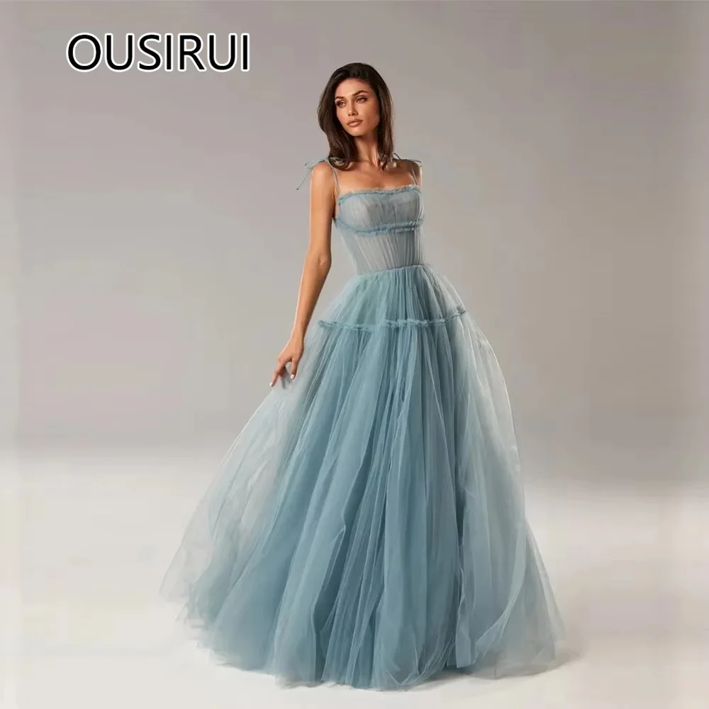 

OUSIRUI Custom Spaghetti Straps Tulle A-line Chic Prom Party Dress Backless Court Prom Club Gown for Women robe de mariée