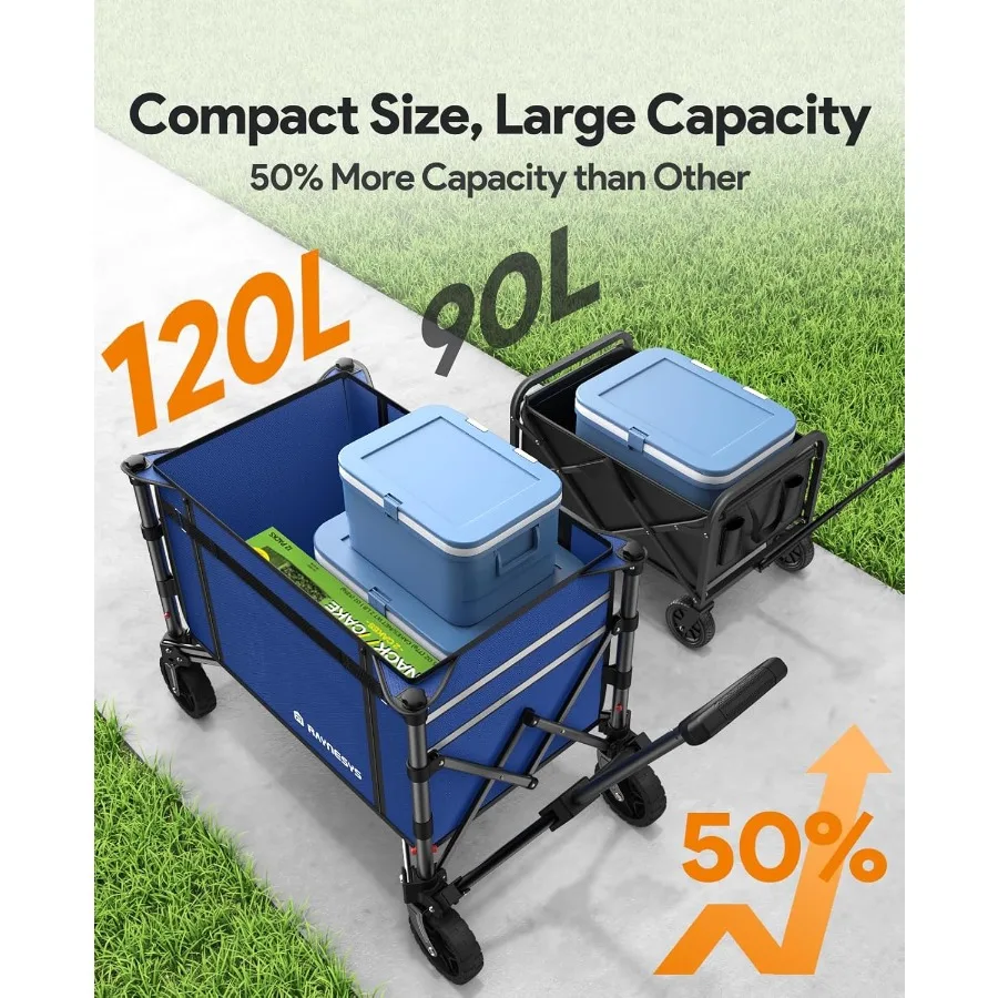 Складная тележка с колесами, вместимость 220 фунтов, складная тележка 120 л, большая тележка для покупок для продуктов, пляжа, сада, кемпинга S