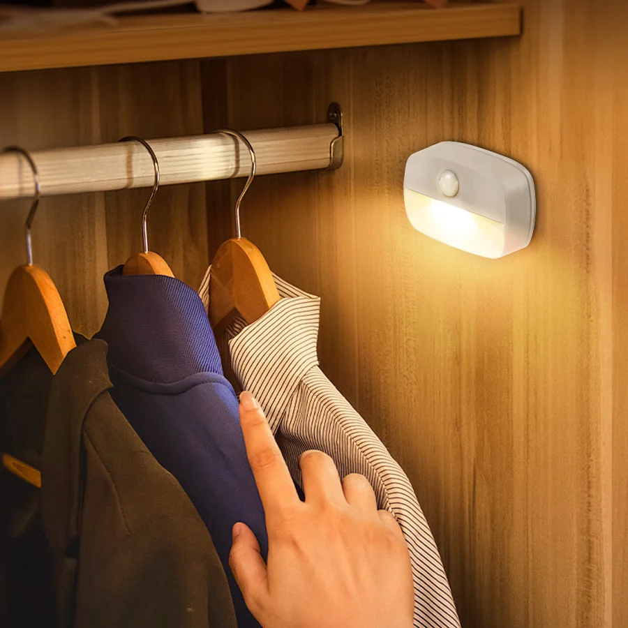 

Motion Sensor Mini Night Light Battery Powered Bedroom LED Cabinet Lights for Room Bedside Corridor Closet Kitchen Toilet Stairs