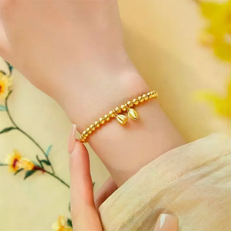 Metal Golden Bead Bracelet Layered Chain Elegant Gold Bangles Ladies Stylish Accessory for Formal Events