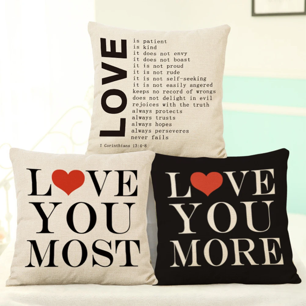 

2pcs Romantic Letter Pillowcase Covers Comfortable Linen Valentine Decorative Couch Pillows Sewing