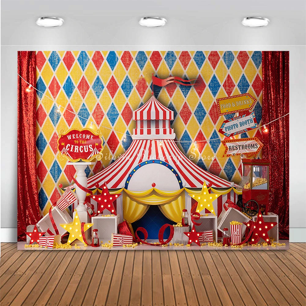 Circus Carnival Photo Background for Baby Kids First Birthday Photography Backdrop Main Event Popcorn Decor Photo Studio Props