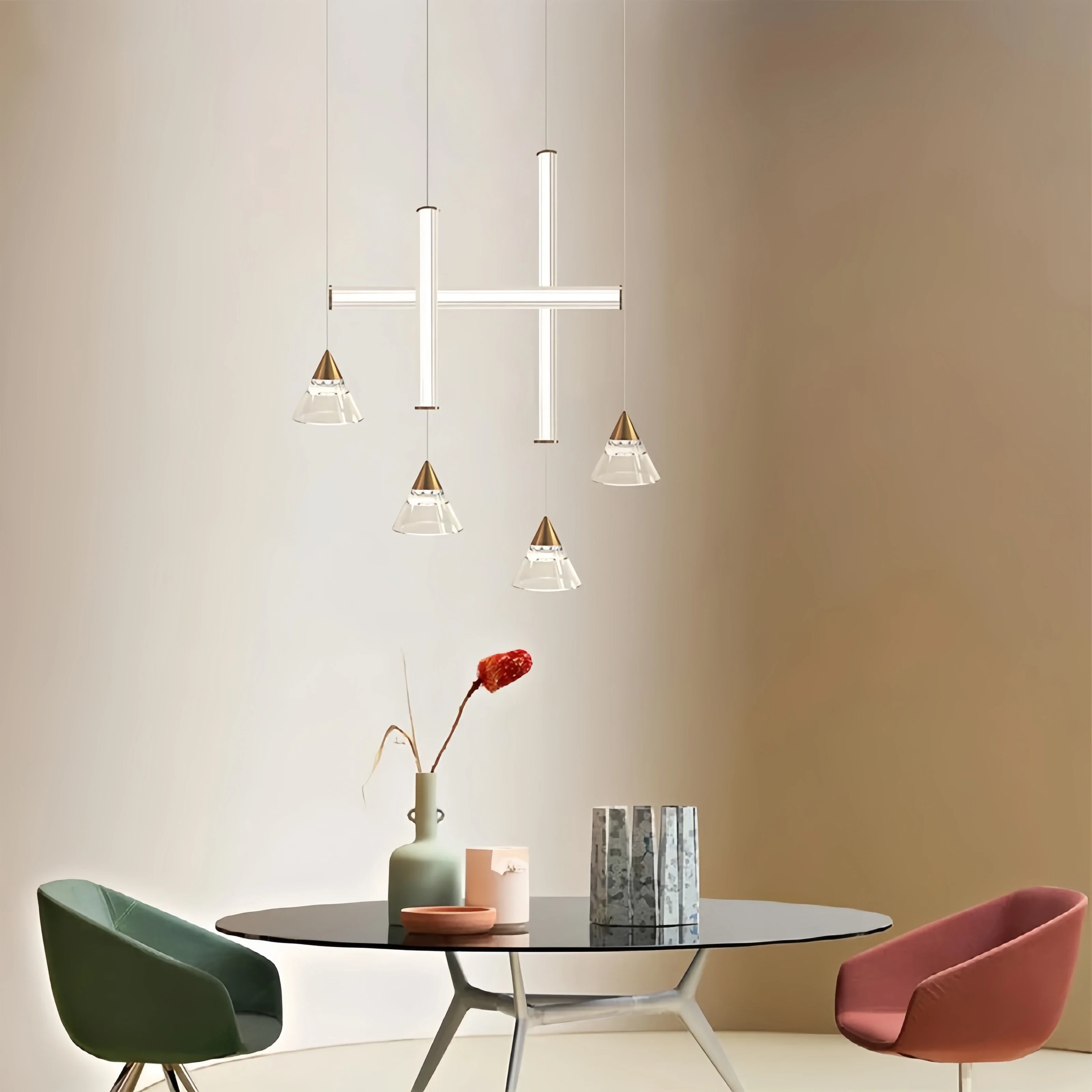 Nordic glass pendant light Horizontal and vertical tubular lights luxurious combination creative conical  dining room lighting