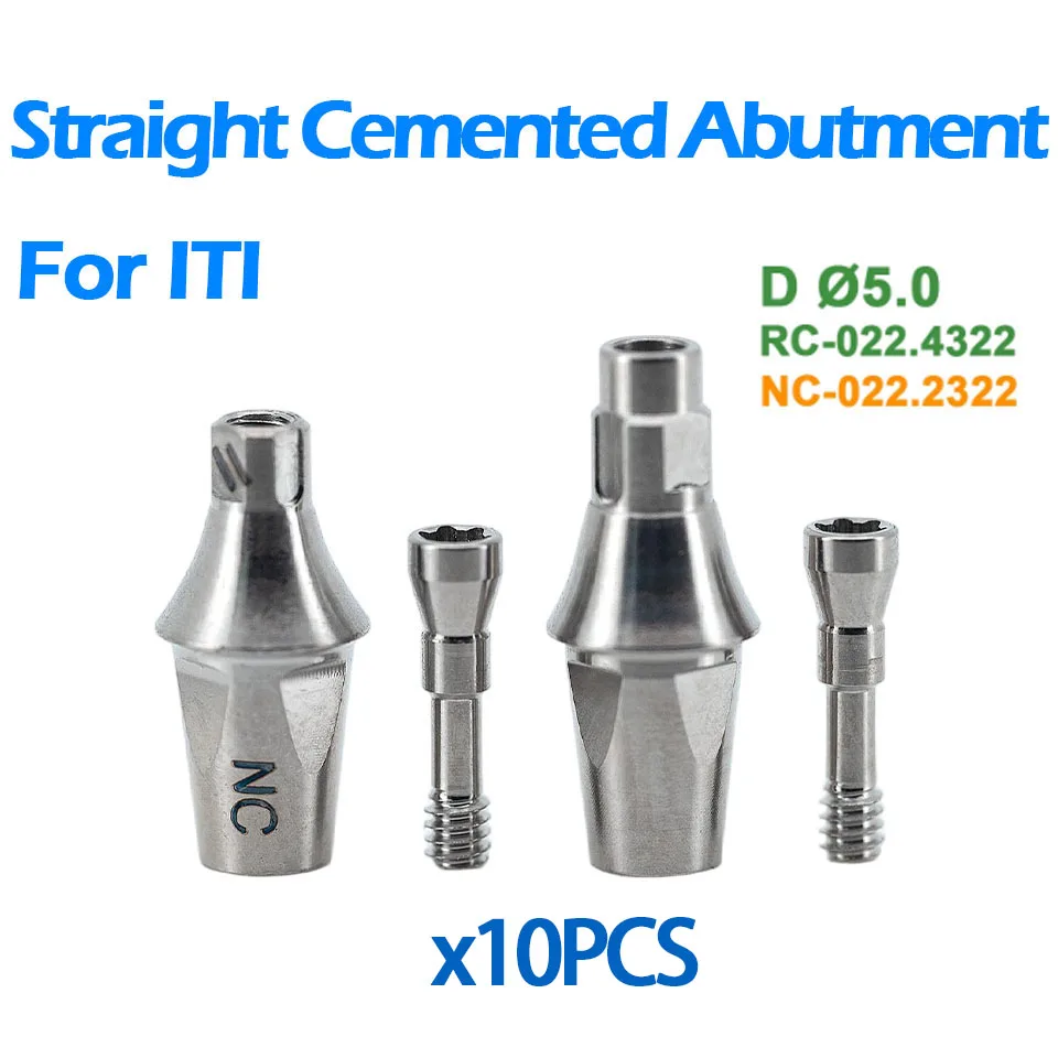 10Pcs Dental Straight Cemented Abutment Fits ITI Straumann RC NC System D5.0 Pre-Milled Prosthetic Restoration Post Lock Screws