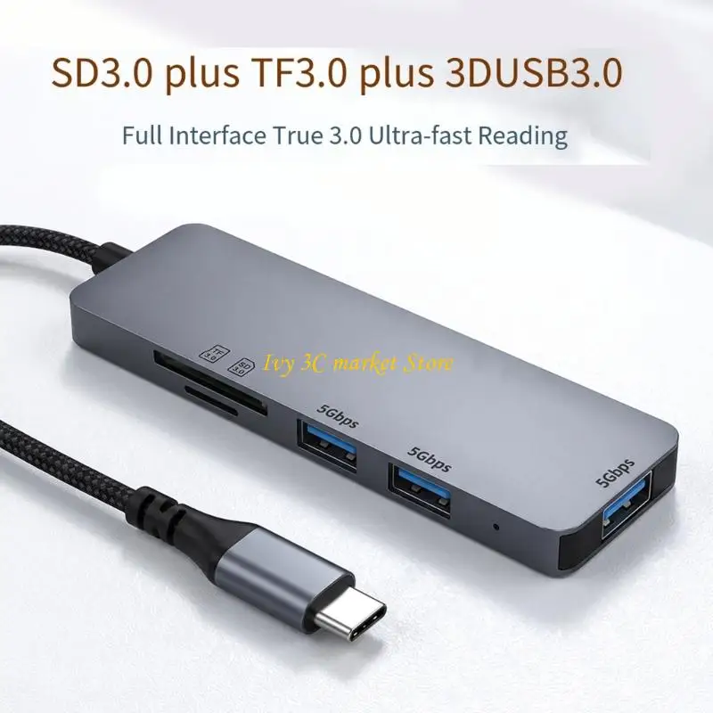 D7YC Aluminum Type C Dock with Cable Build for Laptop Expansion Use